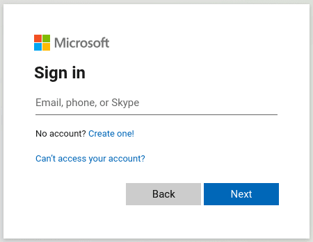 Microsoft login screen