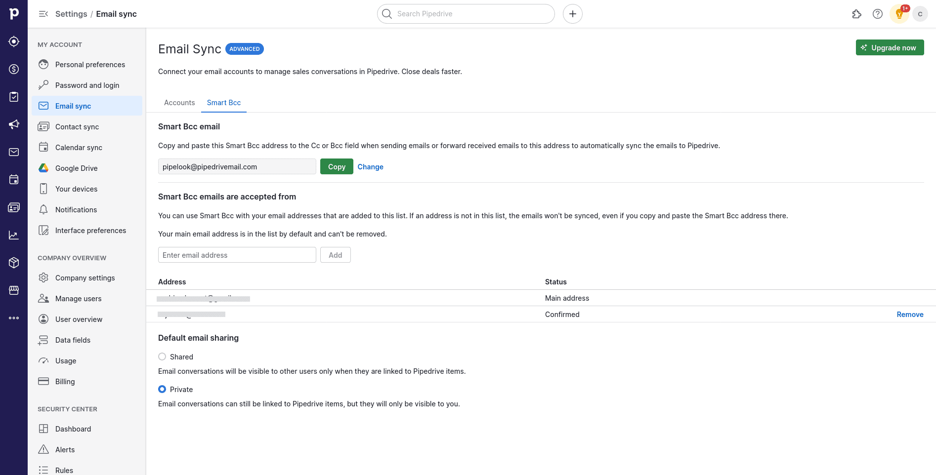 Pipedrive email settings